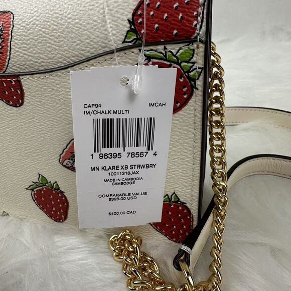 Coach Mini Klare Crossbody Bag With Strawberry Print In Canvas/Chalk CAP94 NWT - Picture 5 of 10
